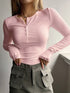 'Elara' Ribbed Half Button Long Sleeve Shirt - Celes Fashion